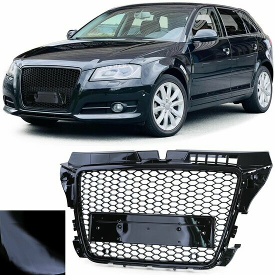  Glanzend zwarte grill passend voor Audi A3 en S3 8P model 2008 - 2012