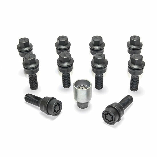 H&amp;R Wielboutenset bolkonisch met beweegbare ring R14 M14x1.50 - Lengte 30mm - Zwart - 10 stuks (bv. passend voor Audi Q3, Q5) - incl. wielsloten