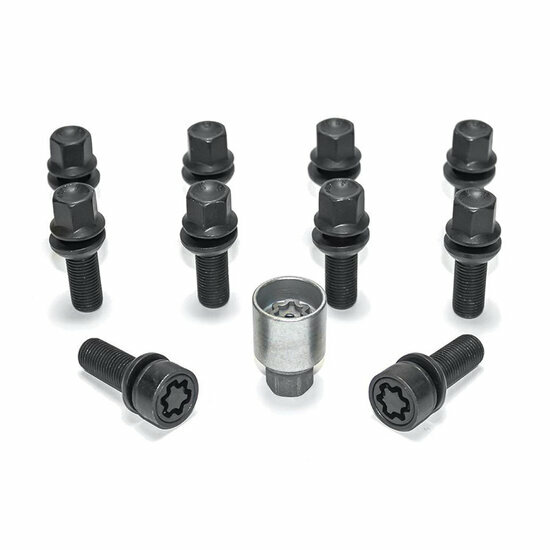 H&amp;R Wielboutenset bolkonisch met beweegbare ring R13 M14x1.50 - Lengte 32mm - Zwart - 10 stuks (bv. passend voor Audi S5) - incl. wielsloten