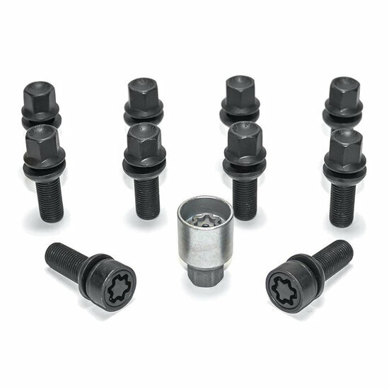 H&amp;R Wielboutenset bolkonisch met beweegbare ring R13 M14x1.50 - Lengte 48mm - Zwart - 10 stuks (bv. passend voor Audi S5) - incl. wielsloten