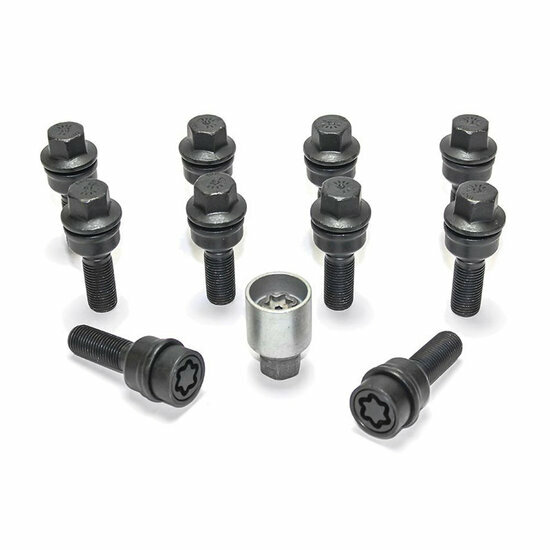 H&amp;R Wielboutenset bolkonisch met beweegbare ring R14 M14x1.50 - Lengte 50mm - Zwart - 10 stuks (bv. passend voor Audi Q3, Q5) - incl. wielsloten